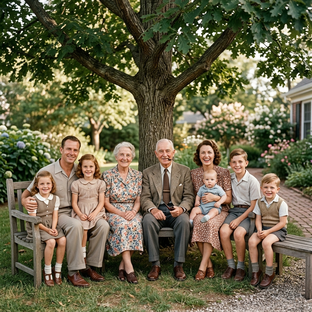 Restored 1940s family reunion